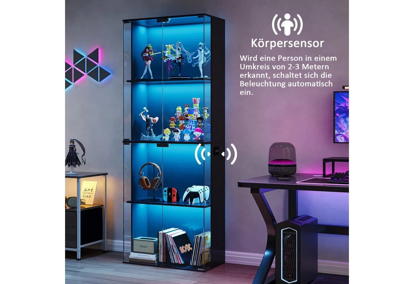 SVEYLXA Vitrine Modern Schwarz/Weiß mit LED-Beleuchtung & Glastüren - Bild 5