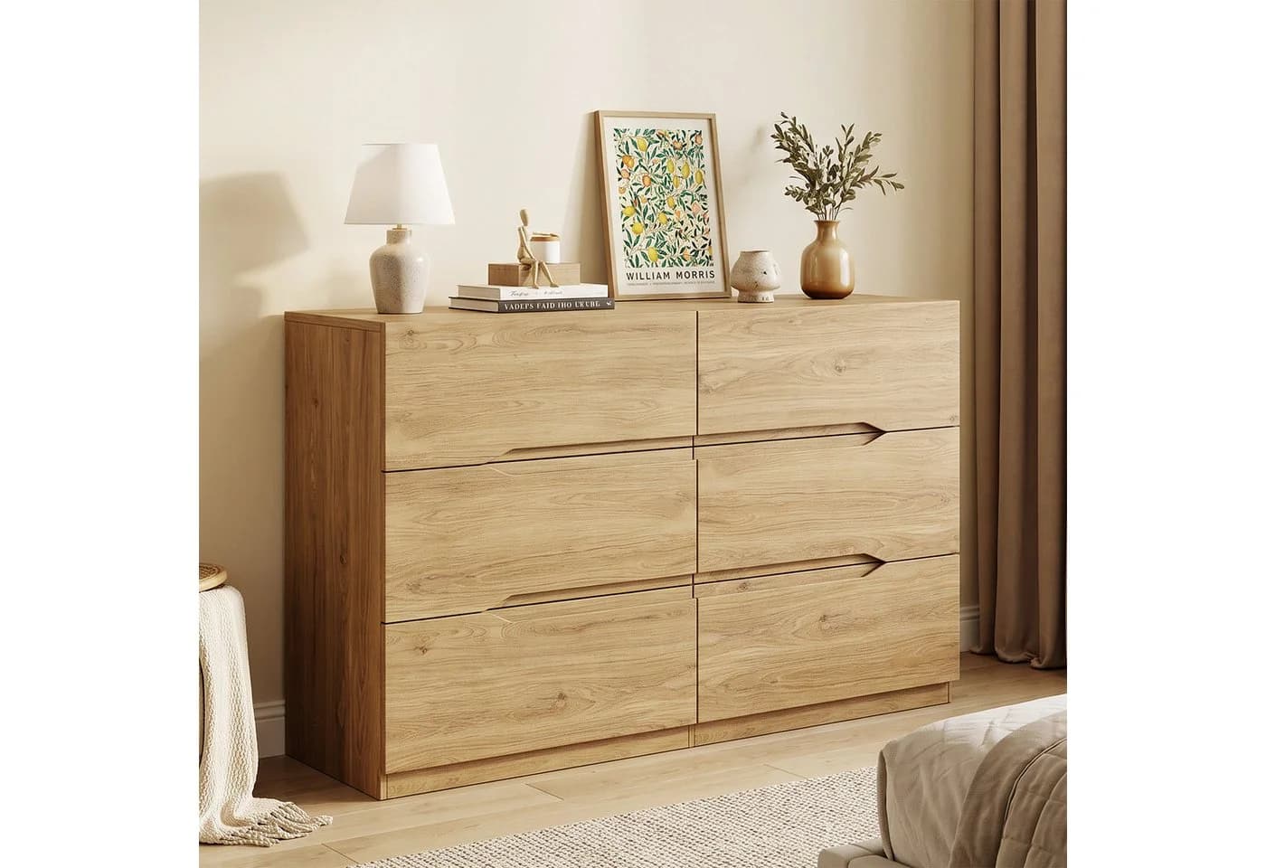 SVEYLXA Kommode 6 Schubladen Holzoptik Beige Modern - Bild 2