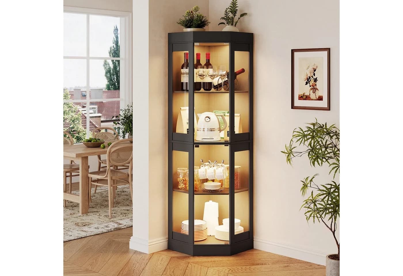 SVEYLXA Eckvitrine mit LED-Beleuchtung und Glastüren Schwarz - Bild 2
