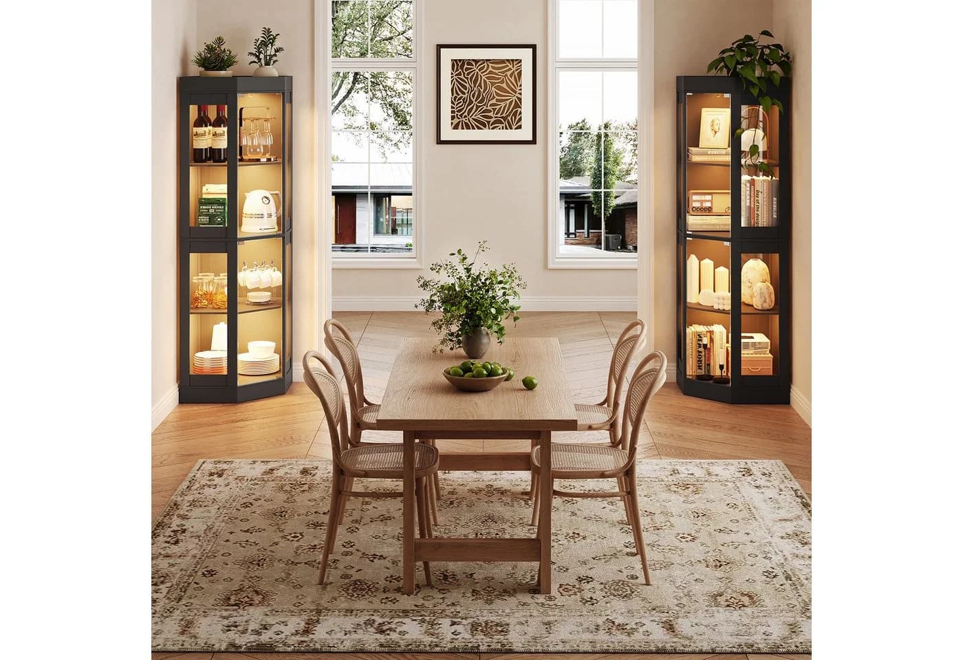 SVEYLXA Eckvitrine mit LED-Beleuchtung und Glastüren Schwarz - Bild 4