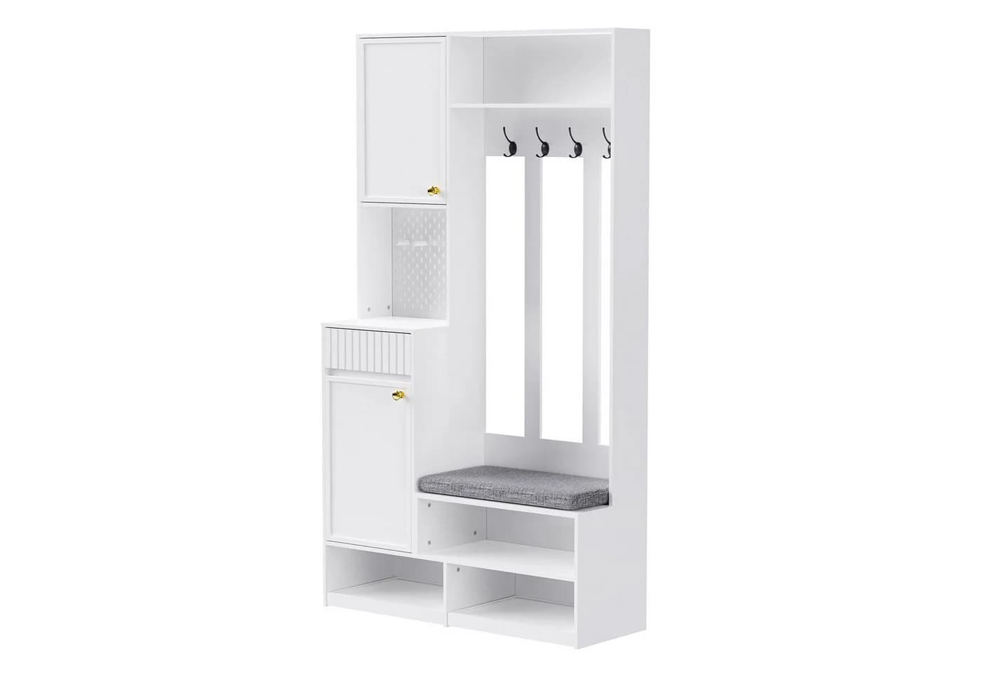 i@home Garderoben-Set Komplett-Set mit Sitzbank, Haken, Türen, Schubladen, Weiß/Schwarz - Bild 2