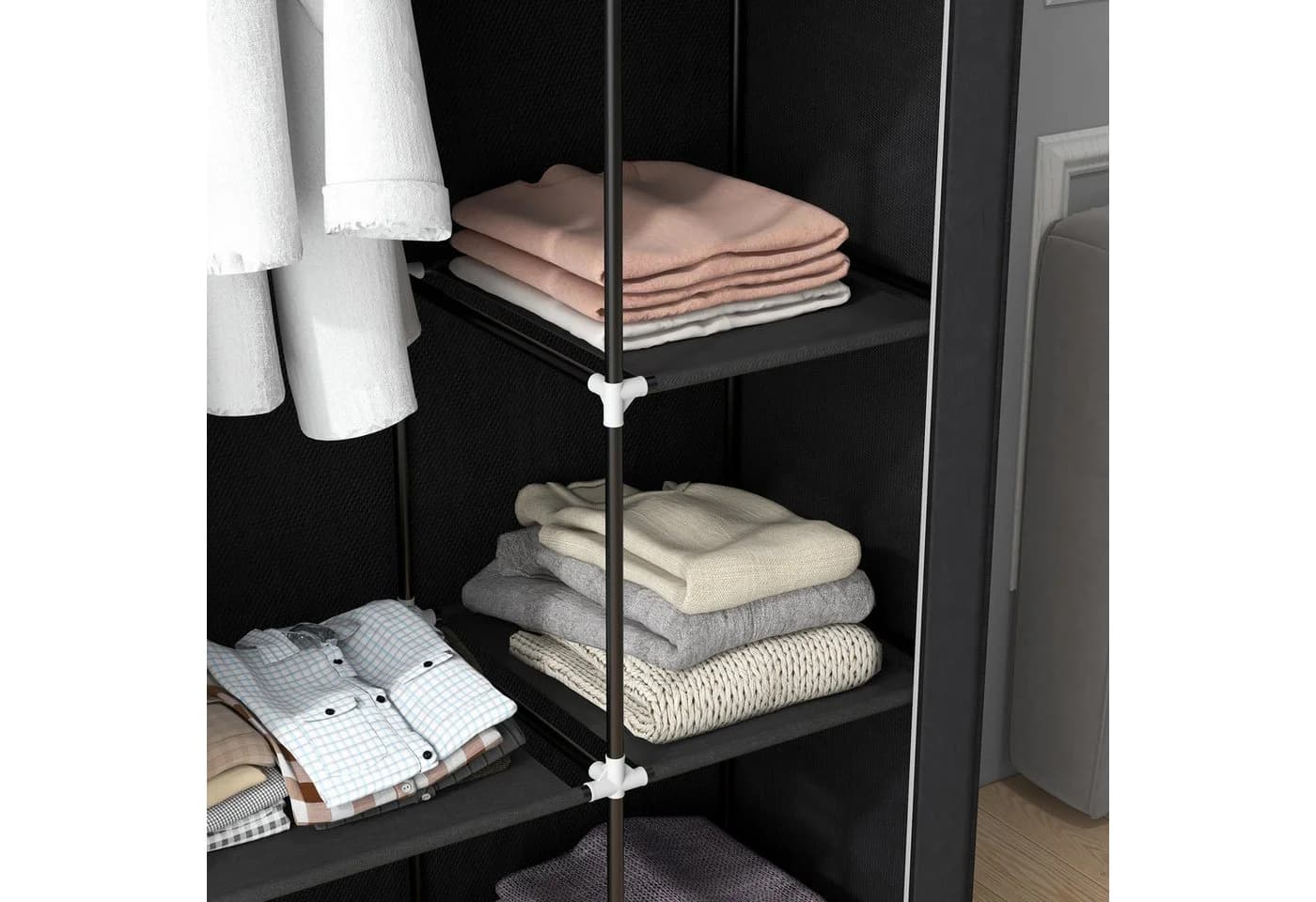 MC Star Stoffschrank 6 Fächer Vliesoptik Faltgarderobe Schwarz - Bild 3