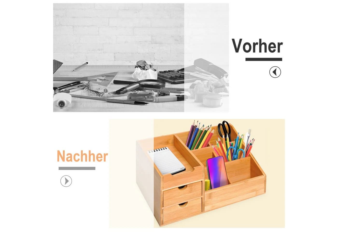 MC Star Schreibtischorganizer Bambus 2 Schubladen - Bild 4