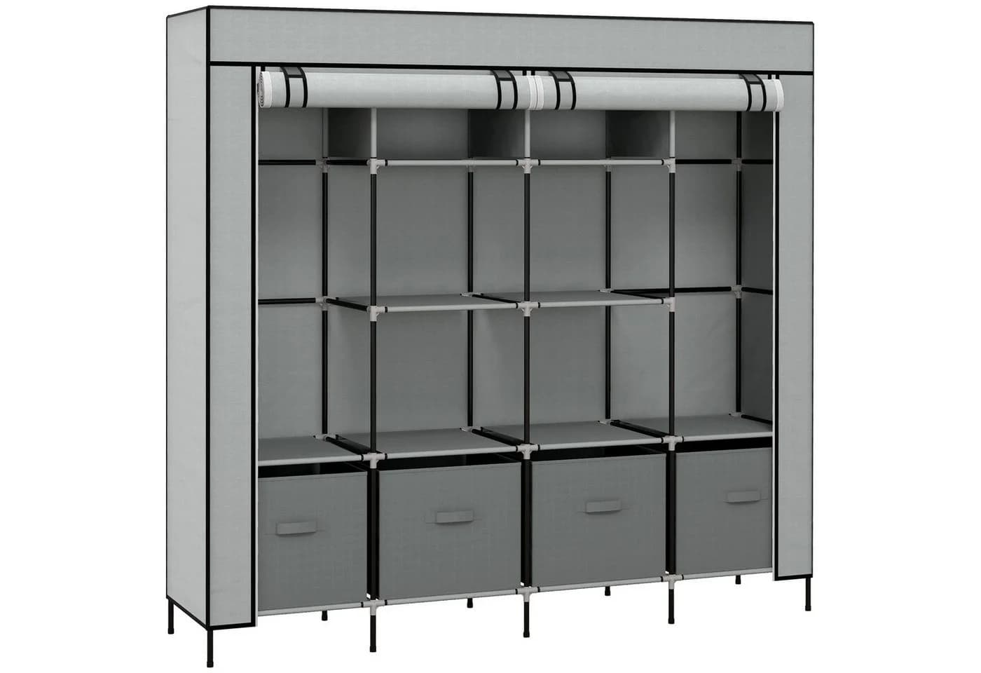 MC Star Kleiderschrank mit Kleiderstange 10 Fächer 4 Schubladen grau - Bild 2