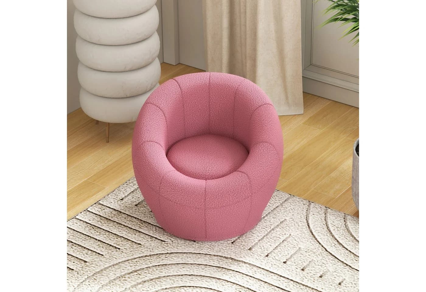 MC Star Loungesessel Plüschsessel Rosa Teddyfell 360° drehbar