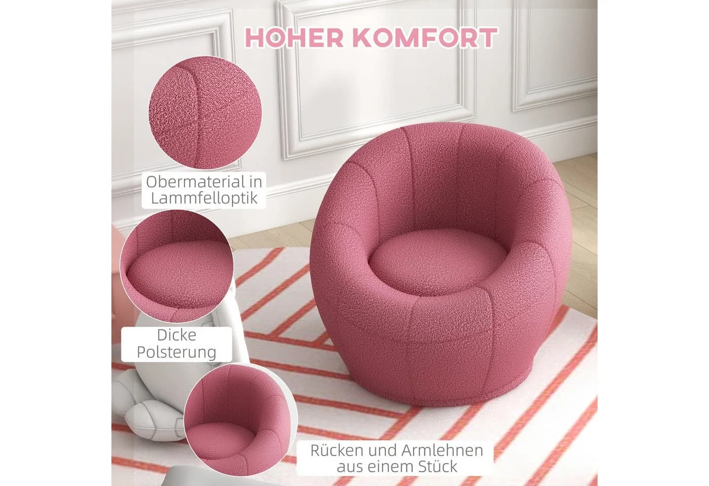 MC Star Loungesessel Plüschsessel Rosa Teddyfell 360° drehbar - Bild 5