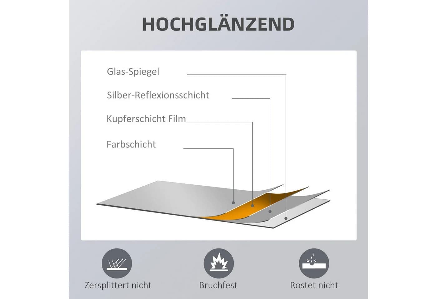 MC Star Ganzkörperspiegel Wandspiegel 125x45cm Holzrahmen Natur - Bild 3