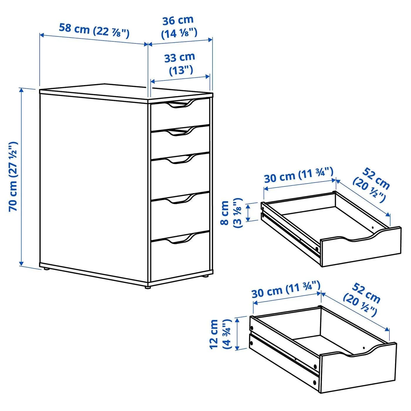 IKEA ALEX Schubladenelement mit Einsatz Dunkelgrau 36x70 cm