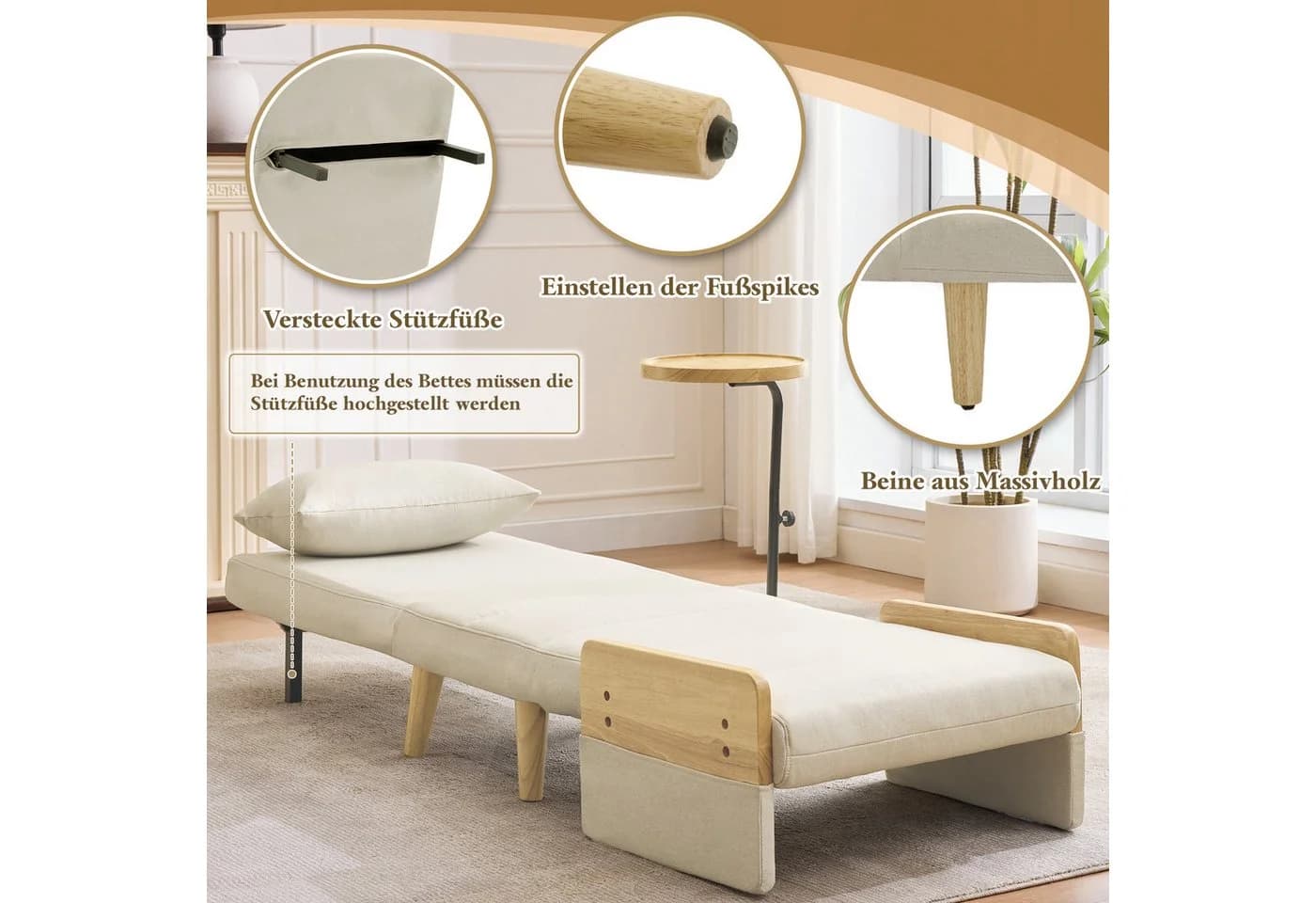 i@home Loungesessel Beige 3-in-1 Klappsessel mit Schlaffunktion - Bild 3