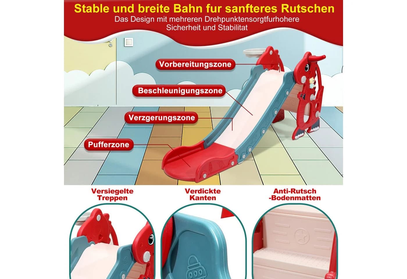 Clanmacy 4-in-1 Kinderrutsche mit Basketballkorb Rot - Bild 3