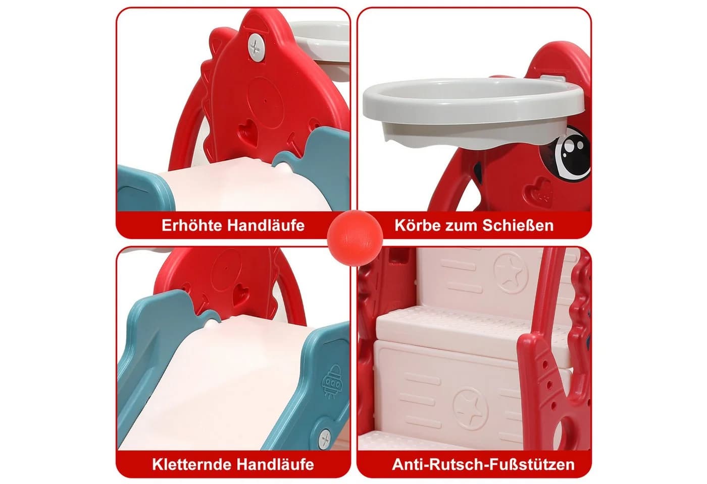 Clanmacy 4-in-1 Kinderrutsche mit Basketballkorb Rot - Bild 4