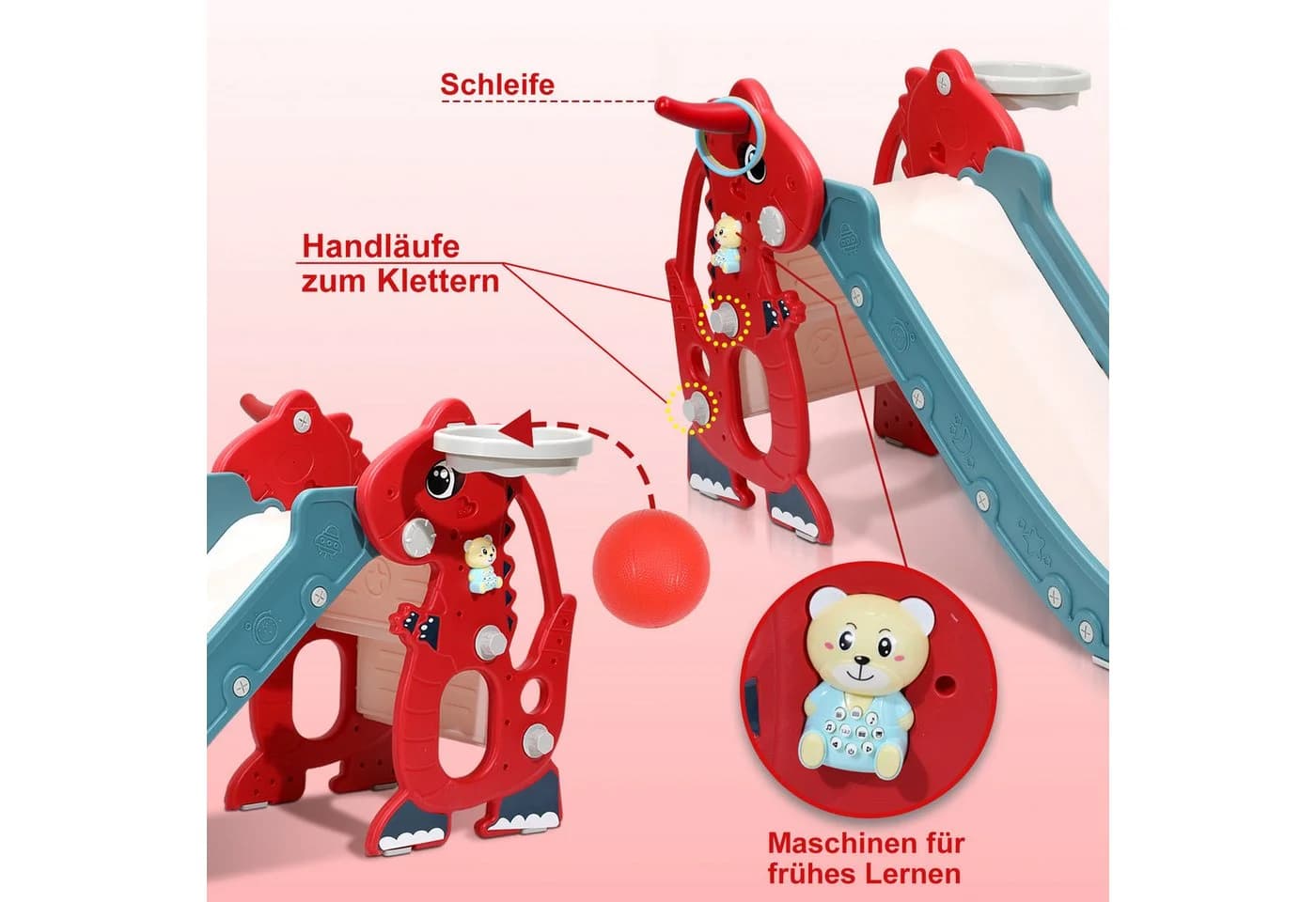 Clanmacy 4-in-1 Kinderrutsche mit Basketballkorb Rot - Bild 5