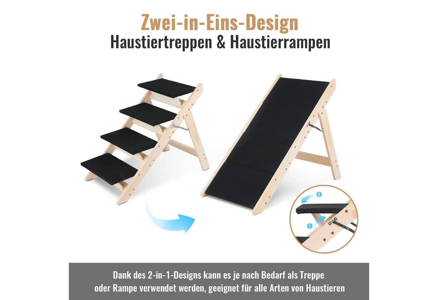 Clanmacy Hunderampe Faltbar aus Holz Naturholz Anti-Rutsch Bis 80kg - Bild 3