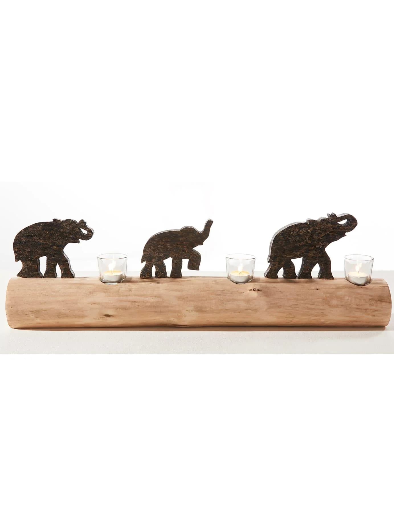 HEINE HOME Kerzenhalter Mangoholz Schwarz Lackierte Elefanten