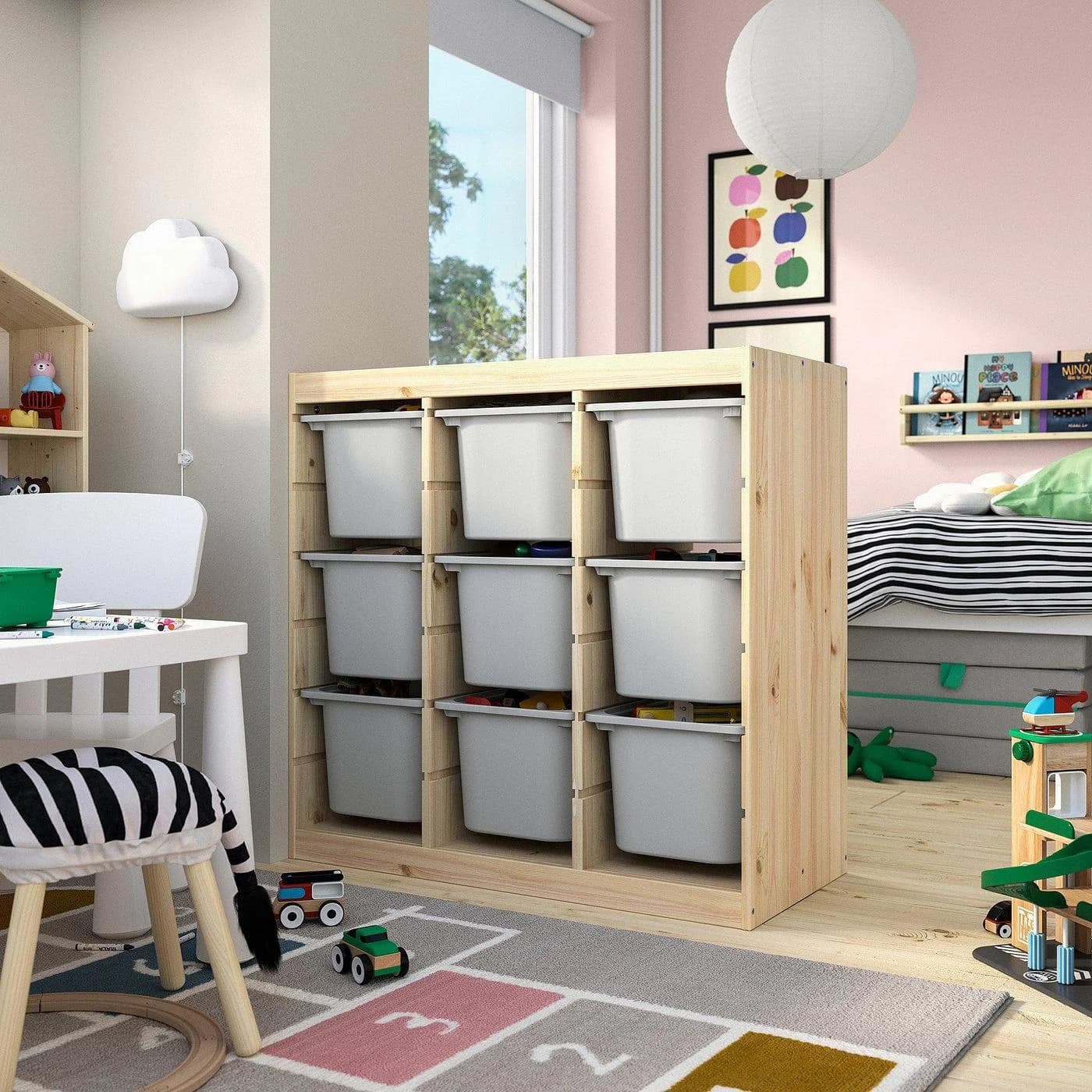 IKEA TROFAST Aufbewahrung mit Boxen Raumteiler Kiefer Weiß Grau