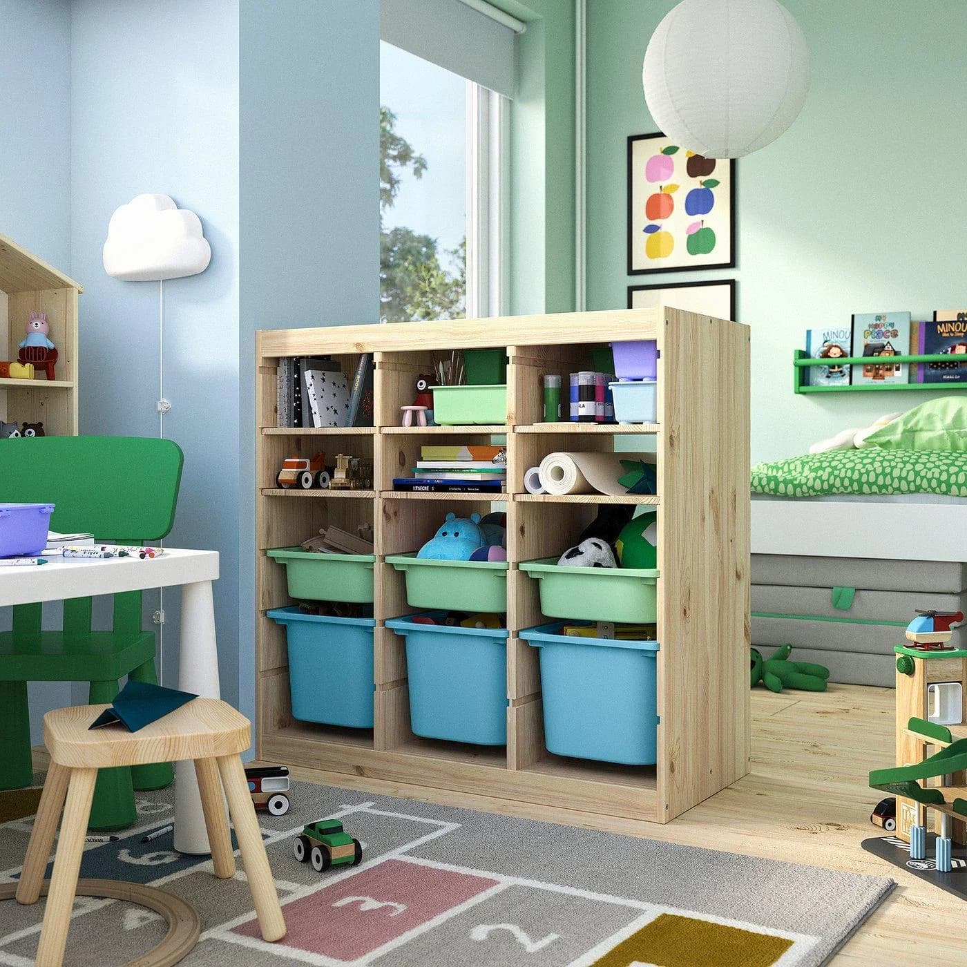 IKEA TROFAST Aufbewahrungskombi mit Boxen Kiefer Weiß Hellgrün Hellblau