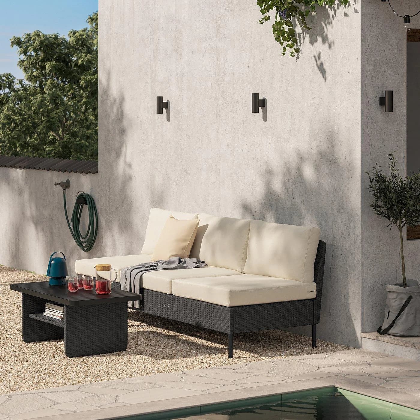 IKEA VITTSKÄR 3er-Sofa Dunkelgrau/Beige Kunststoffrattan
