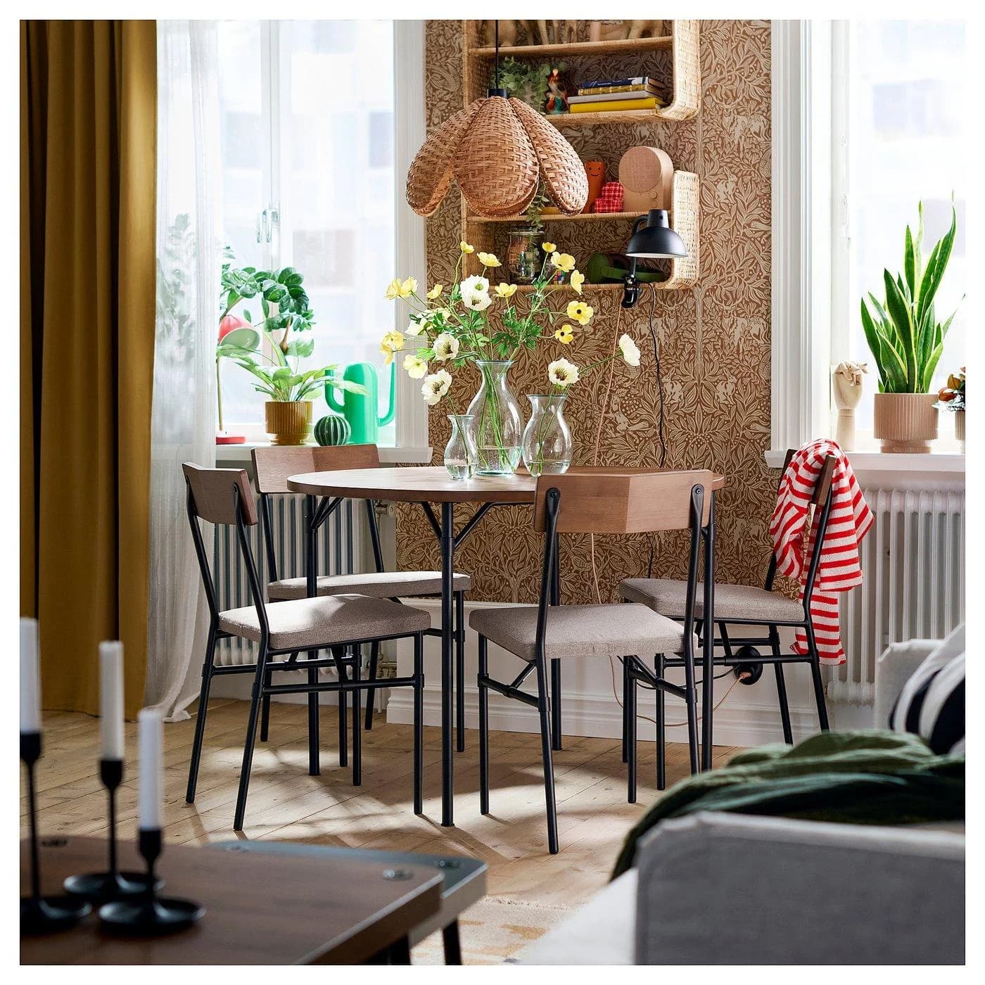 IKEA GRÖTÅN Tisch und 4 Stühle Massivholz Braun/Beige
