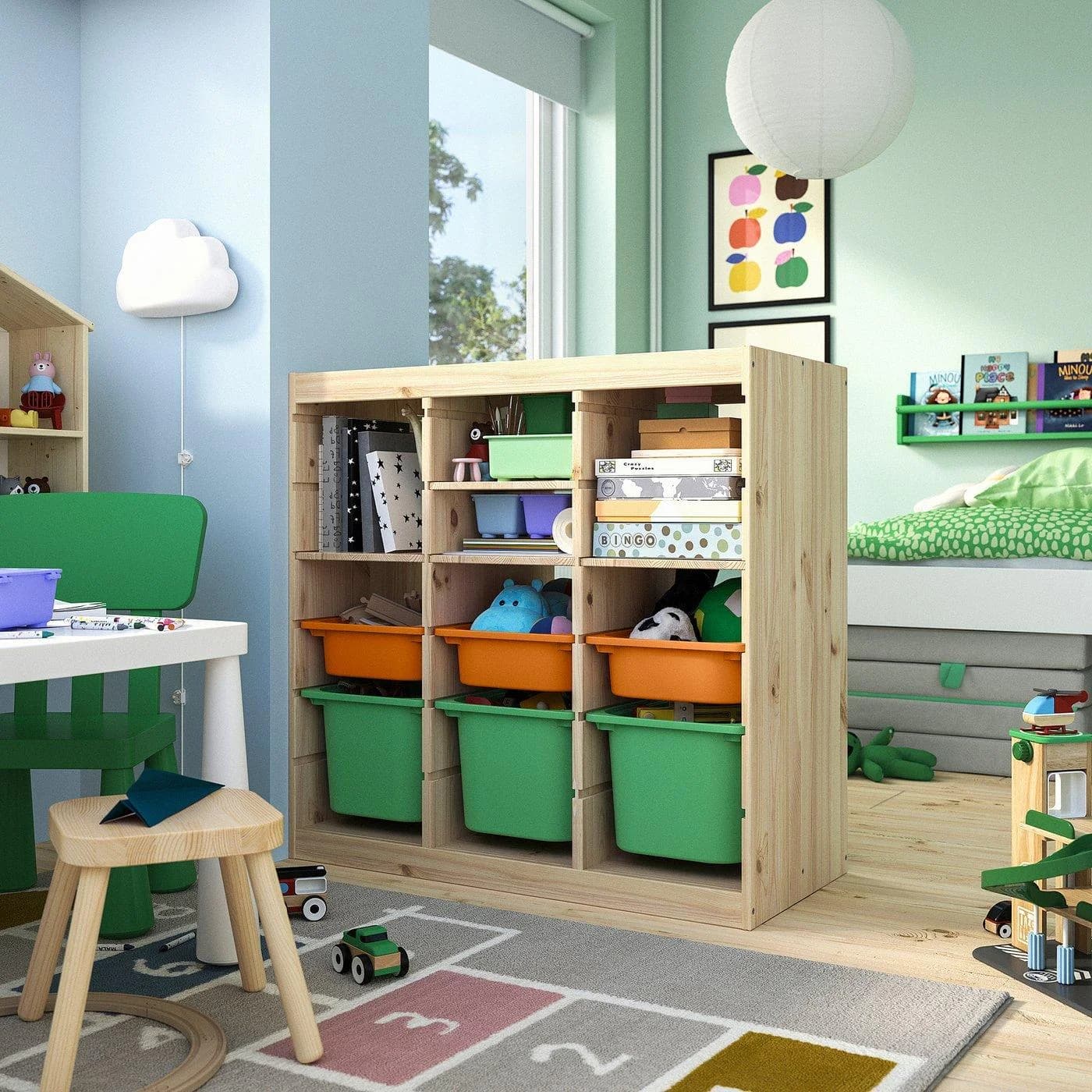 IKEA TROFAST Aufbewahrungskombi mit Boxen Kiefer Weiß Orange Grün
