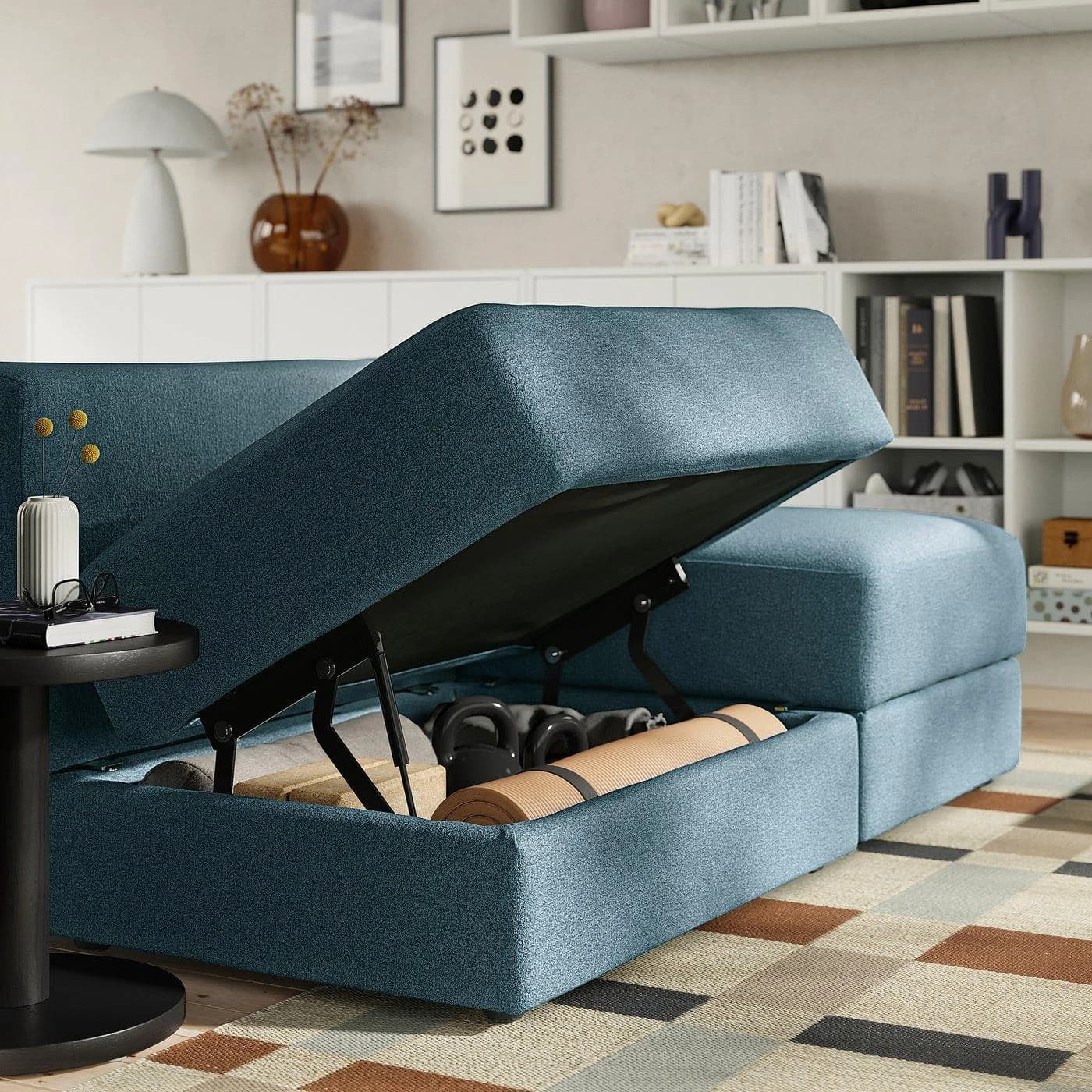IKEA JÄTTEBO 1,5er-Sitzelement mit Aufbewahrung Dunkelgrau/Blau
