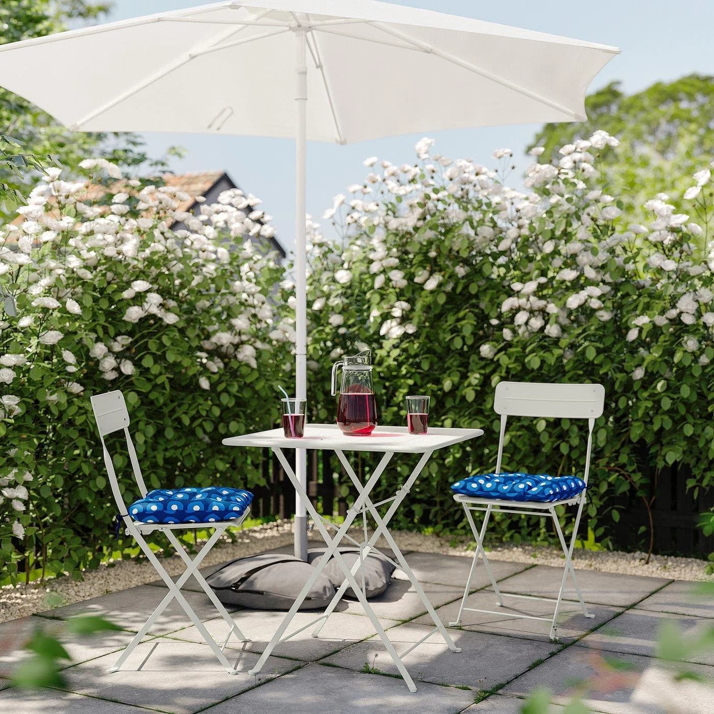 IKEA SUNDSÖ Tisch und 2 Klappstühle Beige/Dunkelblau Klappbar