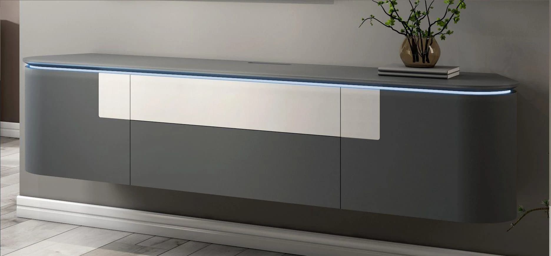 Lowboard DSIGN ESANO Grau/Weiß mit LED-Beleuchtung und Push-to-Open