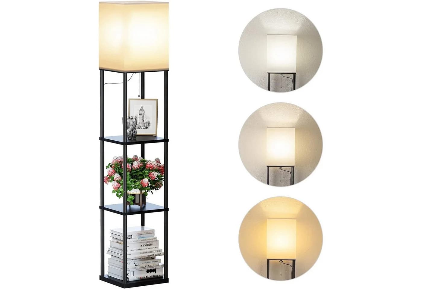 TUWENA Stehleuchte mit Regal Schwarz E27 LED Dimmbar - Bild 2