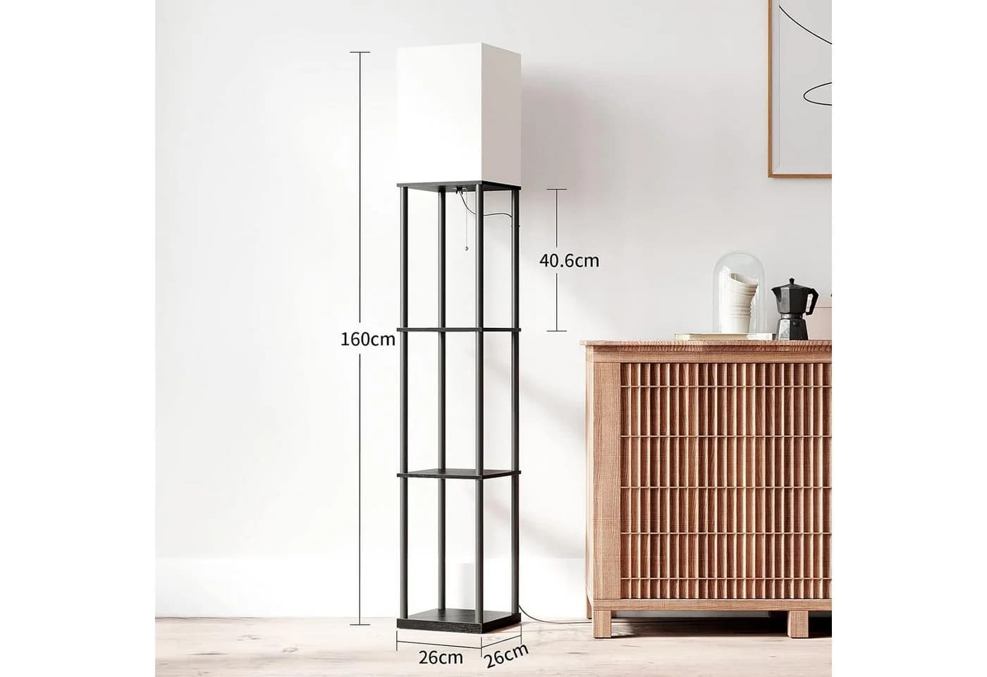 TUWENA Stehleuchte mit Regal Schwarz E27 LED Dimmbar - Bild 3