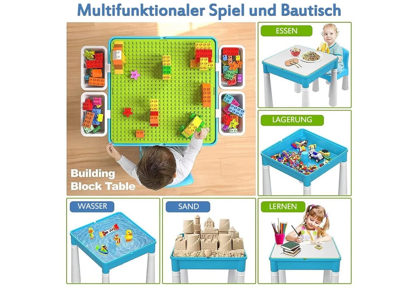 TUWENA Kindertisch 5-in-1 mit 128 Bausteinen und Stuhl - Bild 3