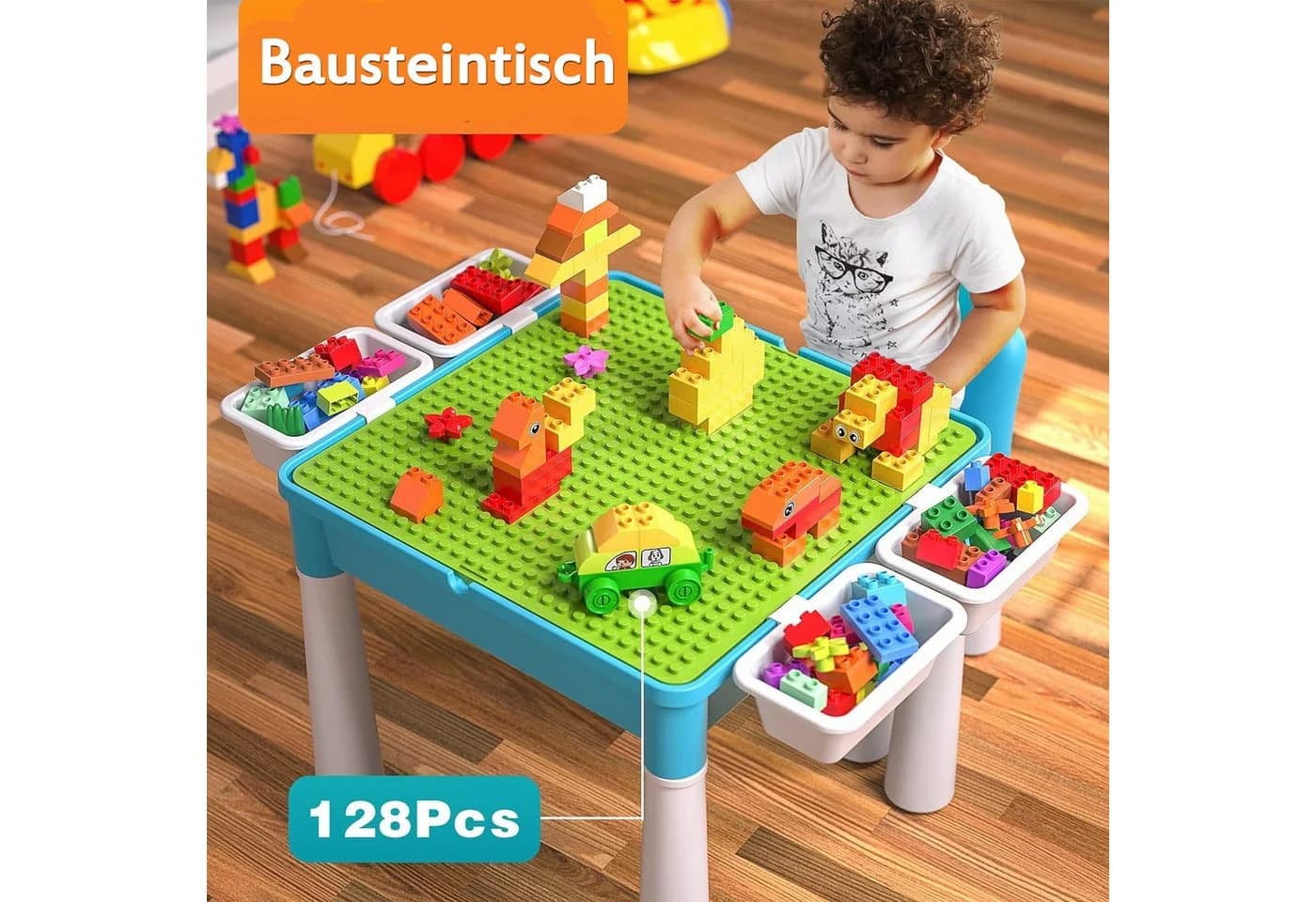 TUWENA Kindertisch 5-in-1 mit 128 Bausteinen und Stuhl - Bild 4
