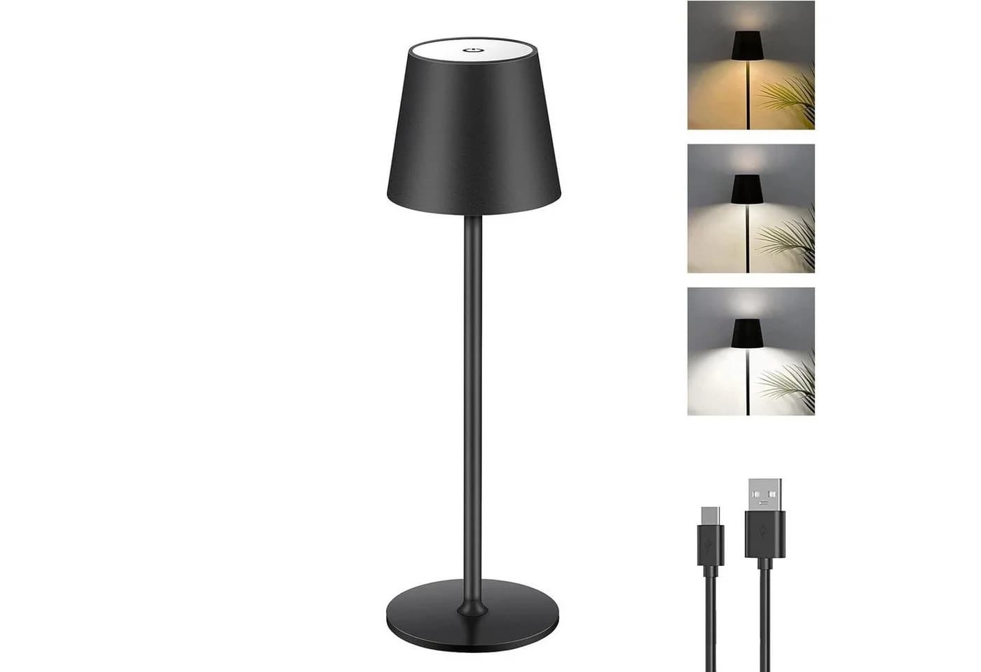 TUWENA LED Nachttischlampe Dimmbar Schwarz Metall USB-C - Bild 2