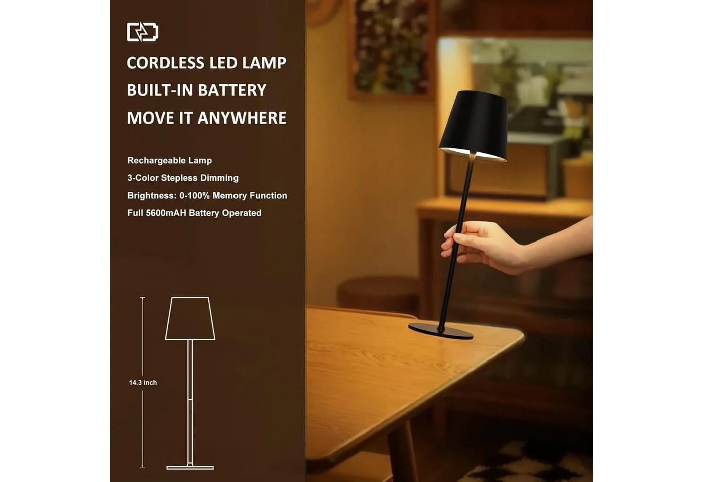 TUWENA LED Nachttischlampe Dimmbar Schwarz Metall USB-C - Bild 4