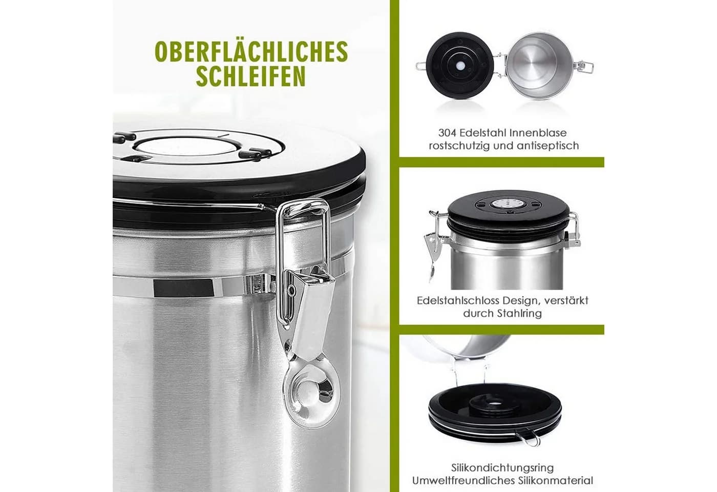 TUWENA Kaffeebehälter 1800ml Edelstahl Versiegeltes Glas - Bild 3