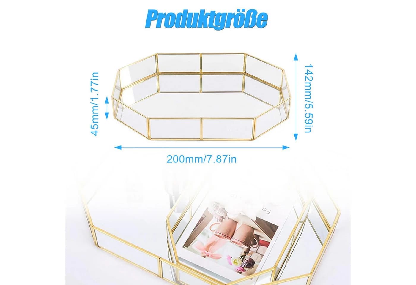 TUWENA Duschregal Verspiegeltes Tablett Gold - Make-up Organizer