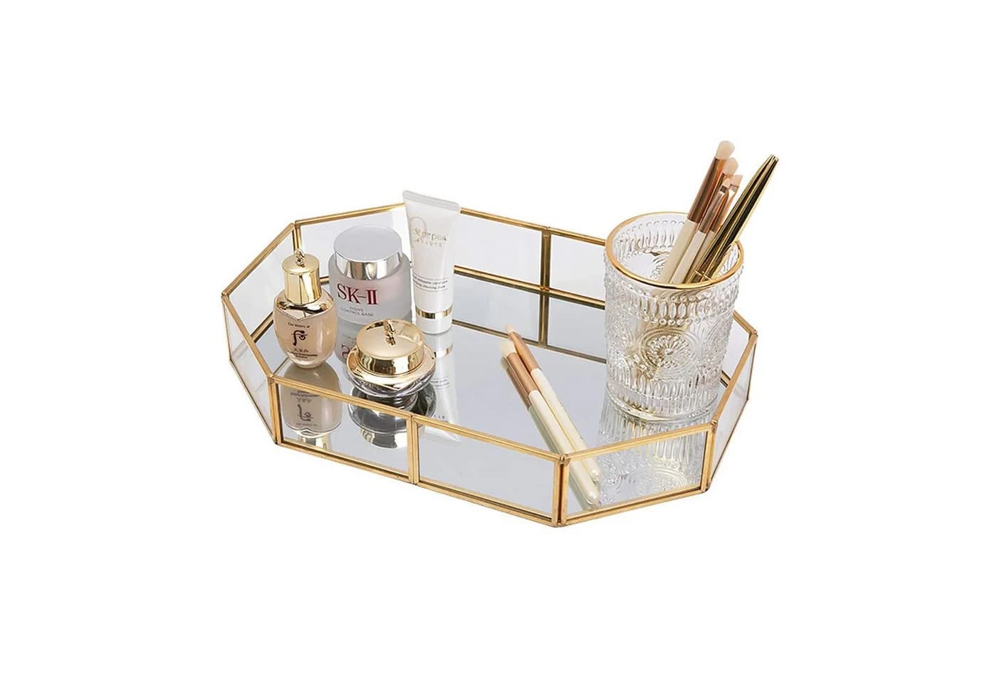 TUWENA Duschregal Verspiegeltes Tablett Gold - Make-up Organizer - Bild 2