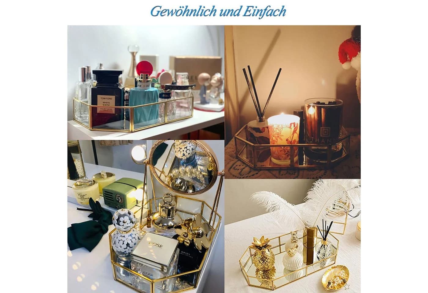 TUWENA Duschregal Verspiegeltes Tablett Gold - Make-up Organizer - Bild 5