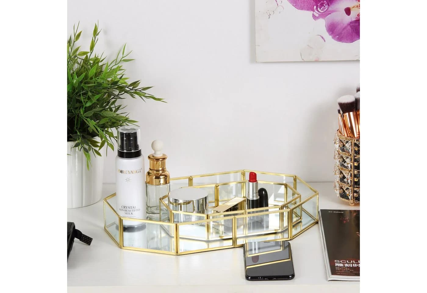 TUWENA Duschregal Verspiegeltes Tablett Gold Retro Make-up Organizer - Bild 4