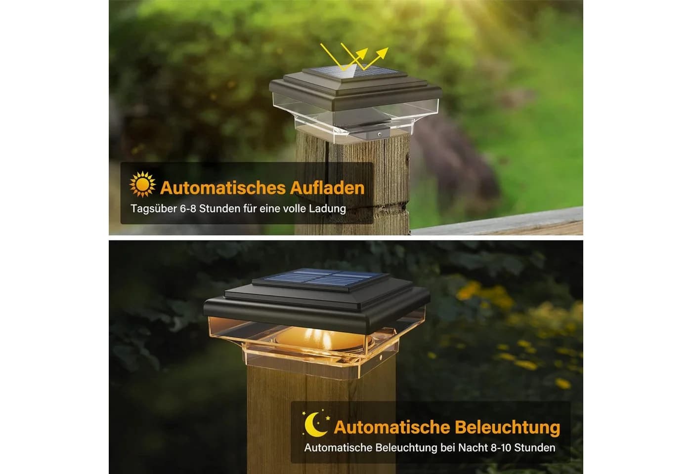 TUWENA Solar Pfostenkappe 2er Set IP65 Wasserdicht für Gartenpfosten - Bild 3