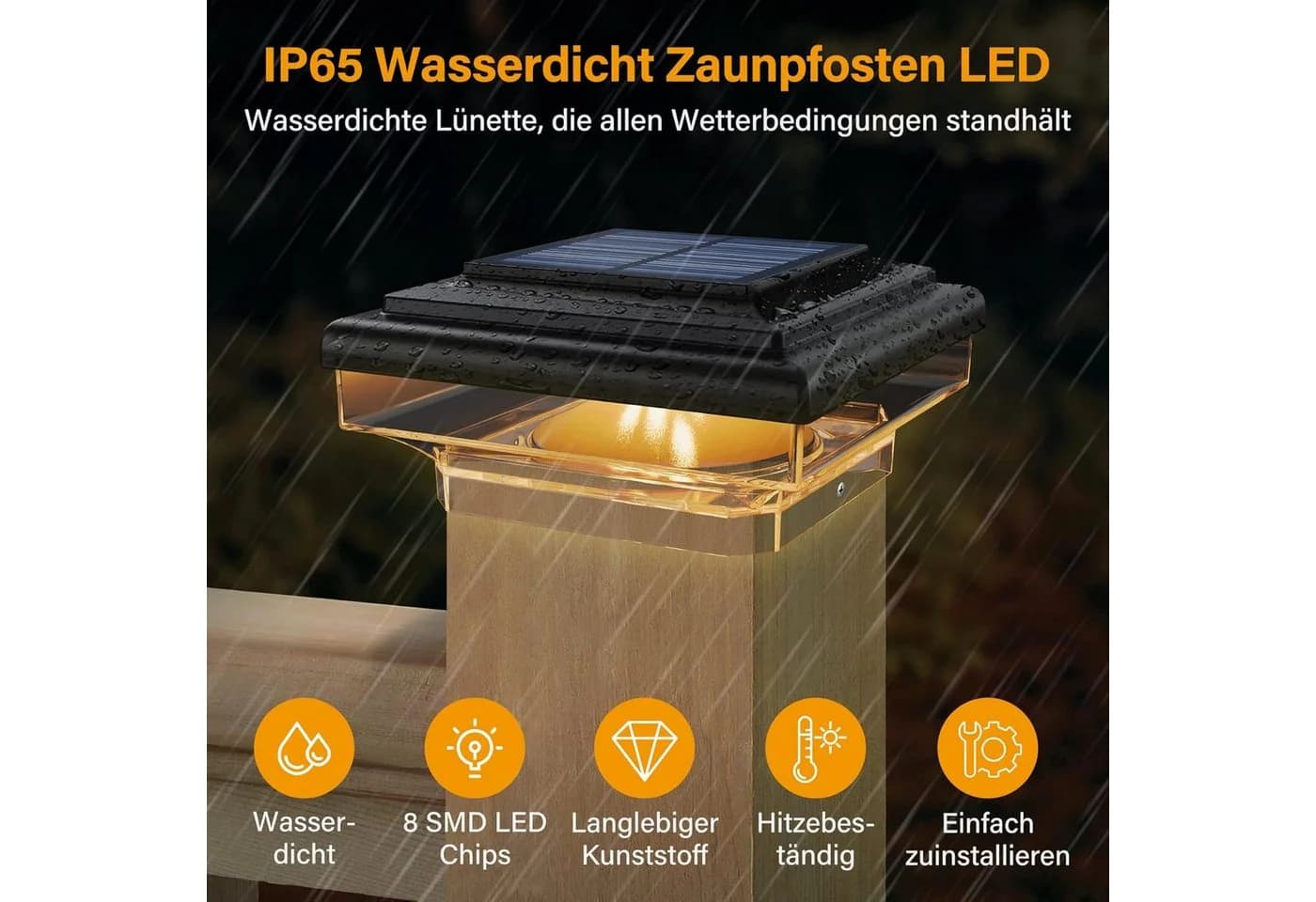 TUWENA Solar Pfostenkappe 2er Set IP65 Wasserdicht für Gartenpfosten - Bild 4