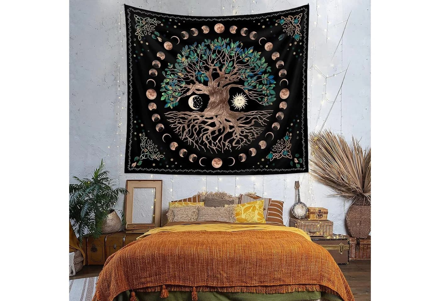 TUWENA Wandteppich Baum des Lebens Mondphasen Tapestry Bunt - Bild 3