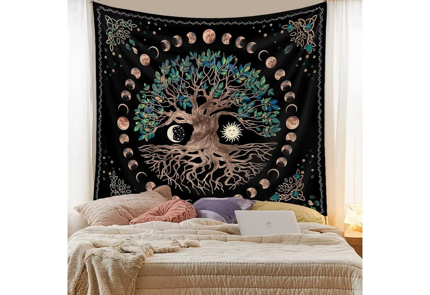 TUWENA Wandteppich Baum des Lebens Mondphasen Tapestry Bunt - Bild 4