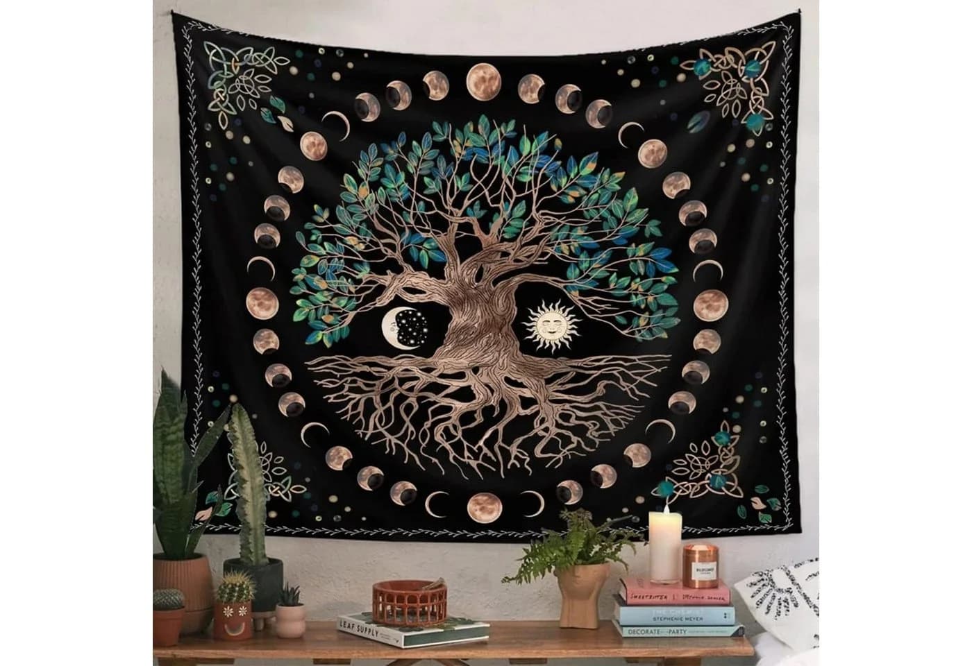 TUWENA Wandteppich Baum des Lebens Mondphasen Tapestry Bunt - Bild 5