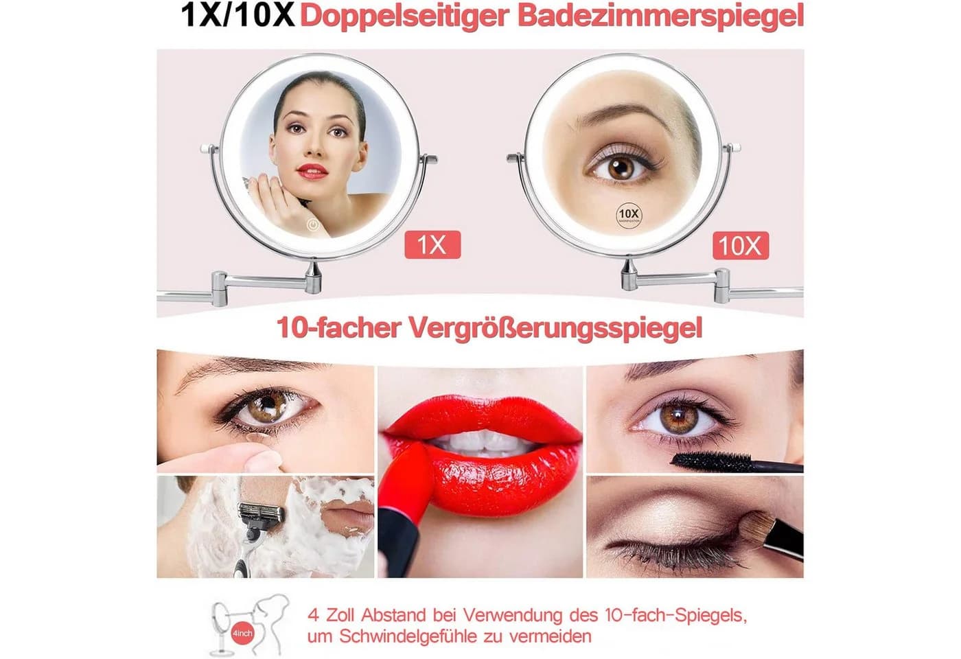 TUWENA Badspiegel LED Beleuchtung 10-fach Vergrößerung - Bild 4