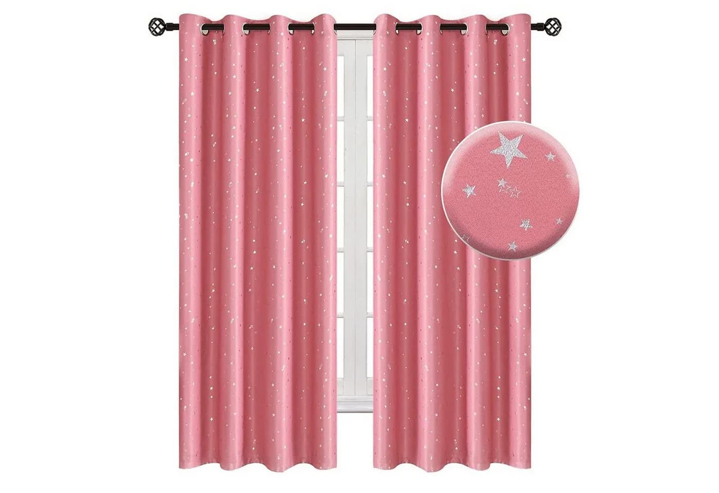 TUWENA Verdunkelungsvorhang 2er Set Rosa mit silbernen Sternen - Bild 2