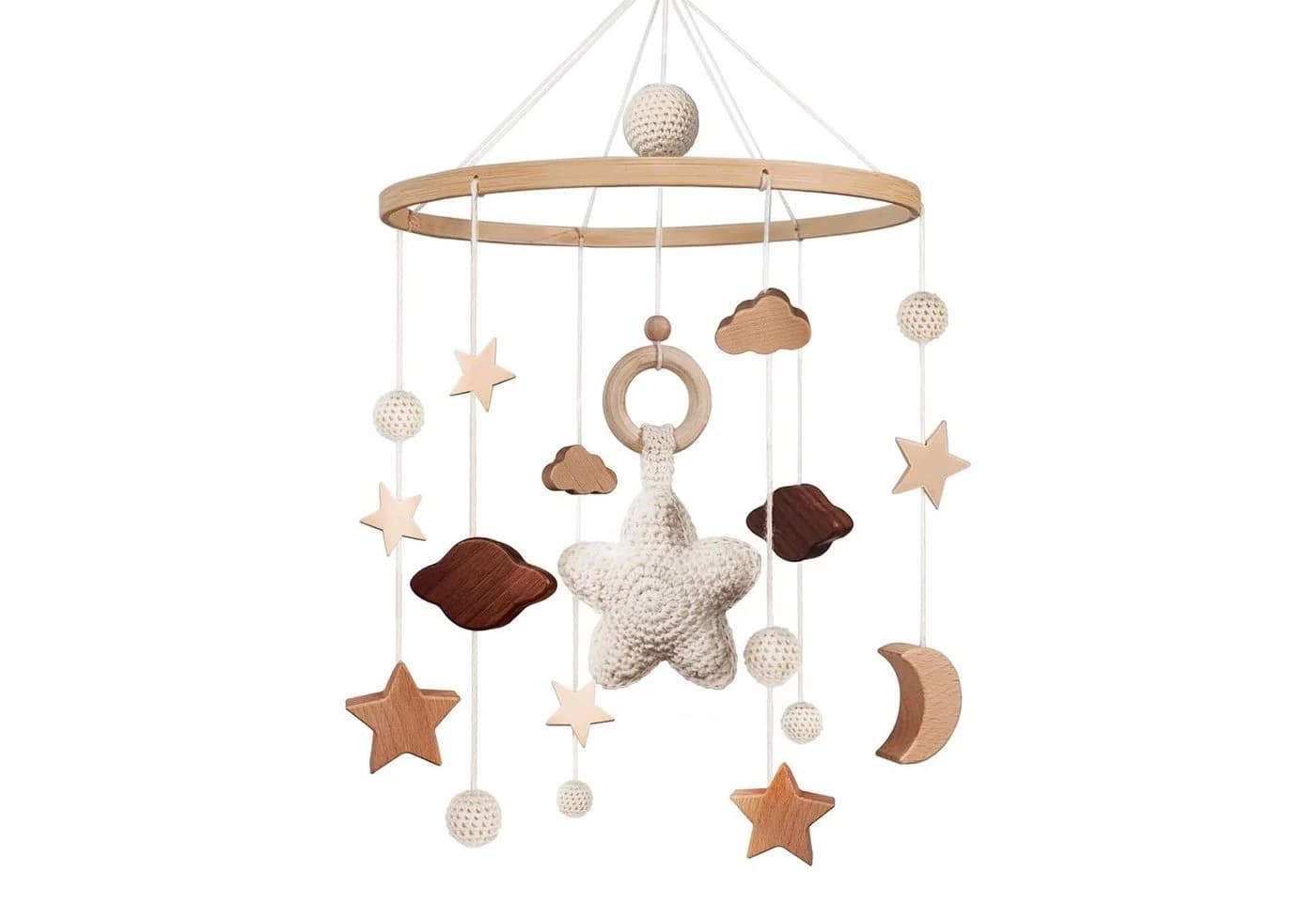 TUWENA Windspiel Mobile Baby Bettglocke mit Sternen Cremefarben - Bild 2