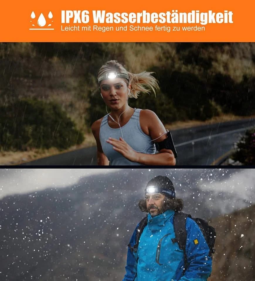 TUWENA LED Stirnlampe Wiederaufladbar mit Bewegungssensor & 4 Modi IPX6 - Bild 5