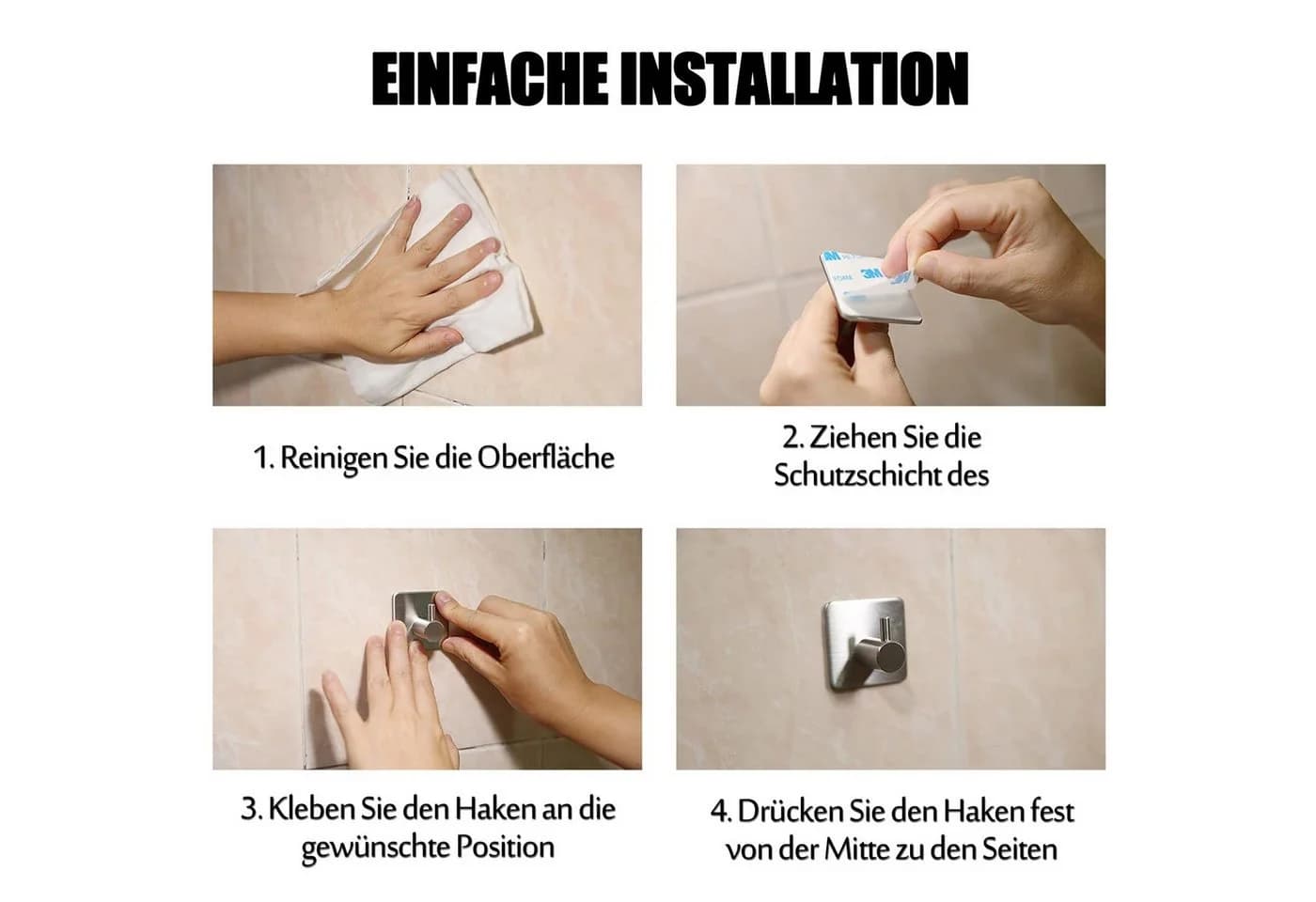 TUWENA Handtuchhaken 4 Stück Klebehaken Edelstahl - Bild 3