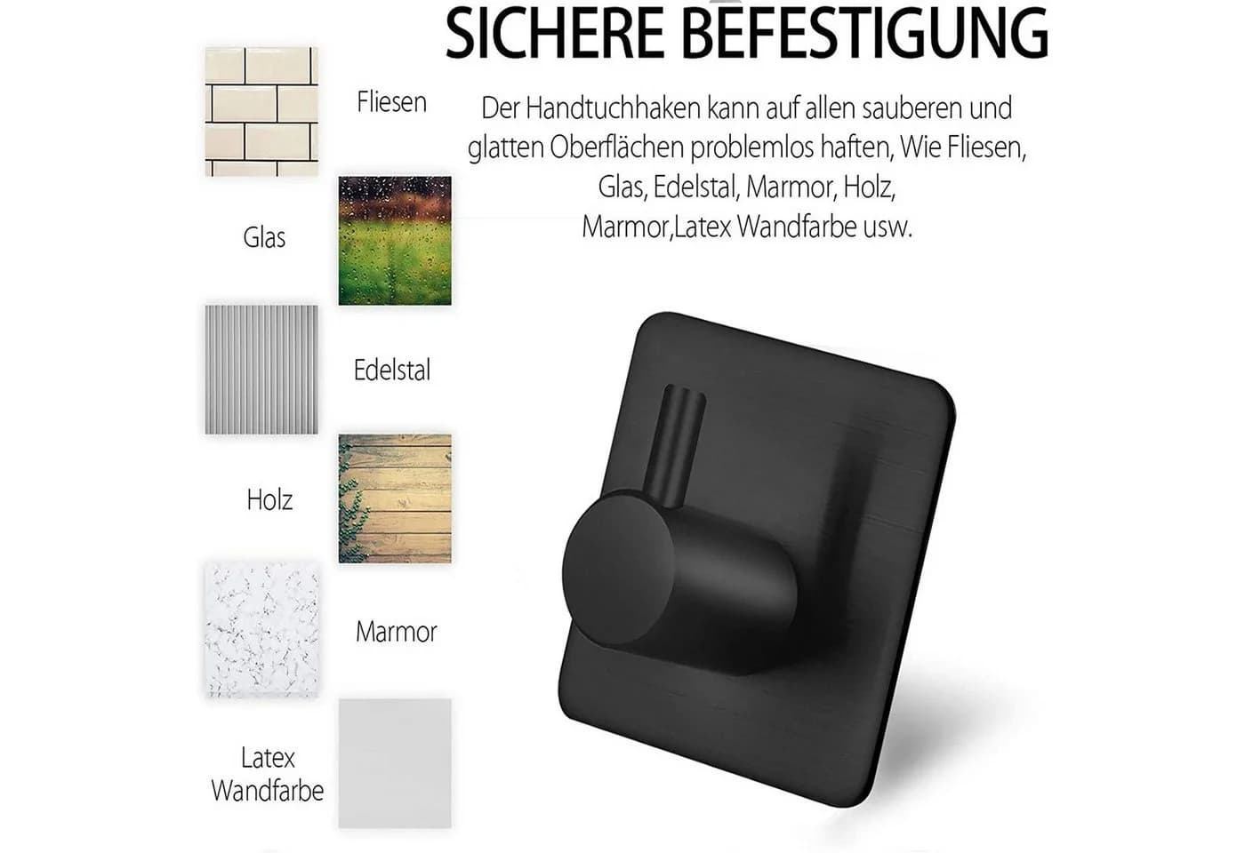 TUWENA Handtuchhaken 4 Stück Klebehaken Handtuchhalter Wandhaken Ohne Bohren aus Edelstahl - Bild 3