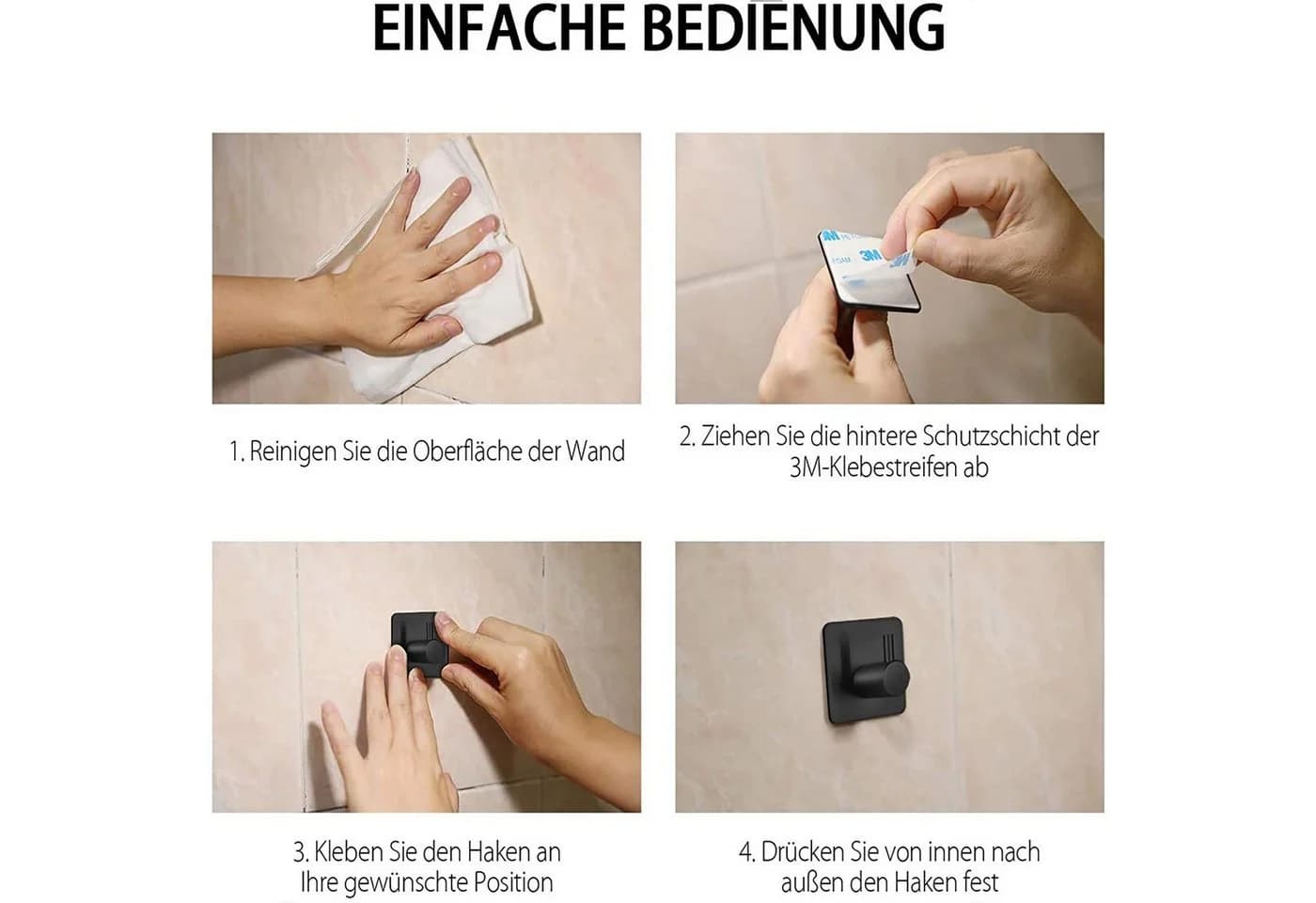 TUWENA Handtuchhaken 4 Stück Klebehaken Handtuchhalter Wandhaken Ohne Bohren aus Edelstahl - Bild 4