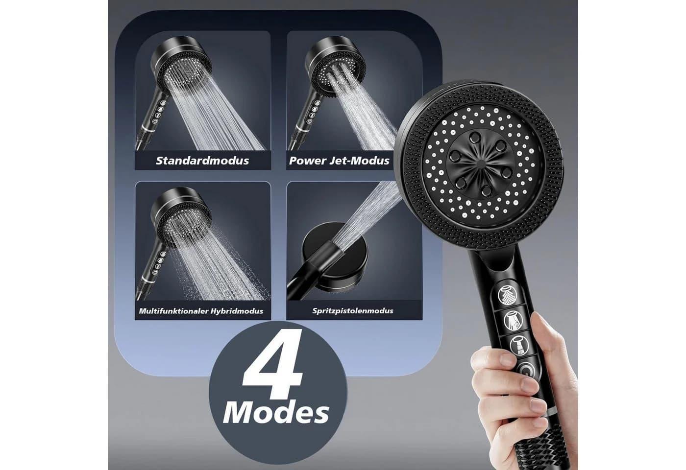 TUWENA Handbrause Duschkopf mit Filter Hochdruck, 1,5m Brauseschlauch und Ständer, 8-Schichten-Filtration